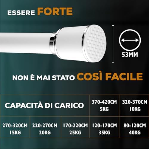 MEISENBERG Klemmstange 320-370cm, Weiß Ø 32mm – Vorhangstange ohne Bohren für Fenster & Dusche