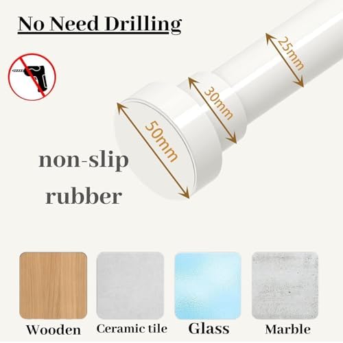 Gardinia Gardinenstange ohne Bohren, einstellbar für Duschvorhang & Schrank (72-145cm, φ25mm, Weiß)