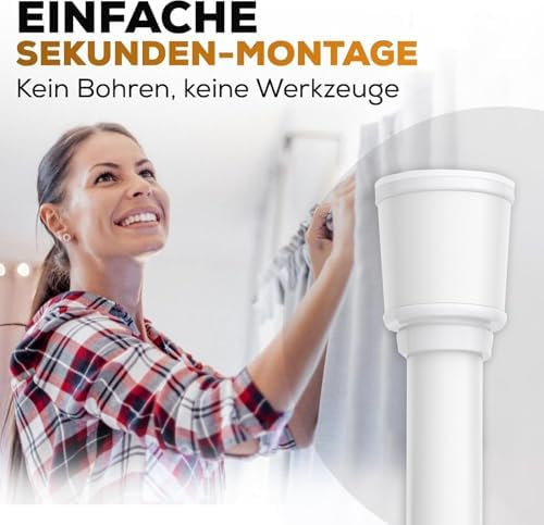 MEISENBERG Teleskopstange zum Klemmen 270-320 cm - Ausziehbare Gardinenstange ohne Bohren für Fenster und Küche in Weiß