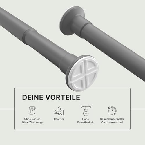 MEISENBERG Gardinenstange ohne Bohren 210-260cm – Robuste Teleskopstange in Matt Schwarz für Vorhänge und Raumteiler