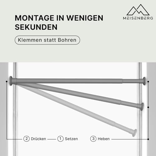 MEISENBERG Gardinenstange ohne Bohren 210-260cm – Robuste Teleskopstange in Matt Schwarz für Vorhänge und Raumteiler