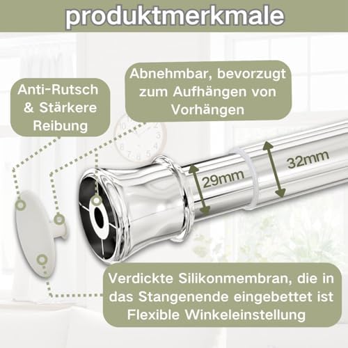 Klemmende Vorhangstange von – Verstellbare Teleskopstange ohne Bohren, ideal für Gardinen, Trennwände und Balkone 65-85