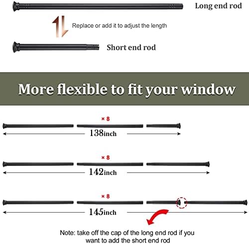 Mattschwarze Edelstahl Gardinenstange 71-472 cm mit Teetassendeckel Halterungen für stilvolle Schlafzimmerdekoration
