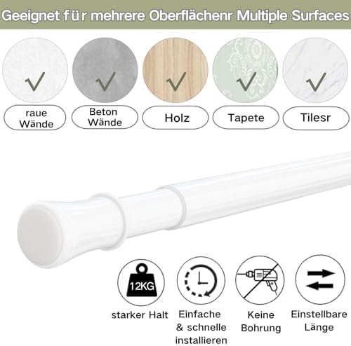 Klemmende Vorhangstange von – Verstellbare Teleskopstange ohne Bohren, ideal für Gardinen, Trennwände und Balkone 65-85