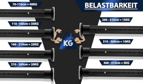 MEISENBERG Gardinenstange ohne Bohren 210-260cm – Robuste Teleskopstange in Matt Schwarz für Vorhänge und Raumteiler