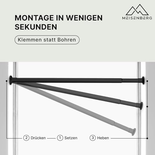MEISENBERG Gardinenstange ohne Bohren 210-260cm – Robuste Teleskopstange in Matt Schwarz für Vorhänge und Raumteiler