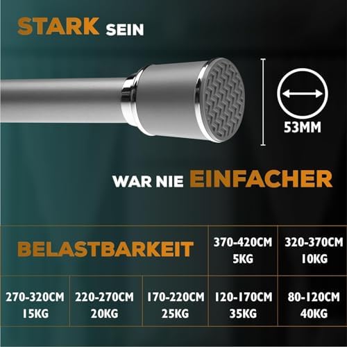 MEISENBERG Klemmstange 320-370cm, Weiß Ø 32mm – Vorhangstange ohne Bohren für Fenster & Dusche