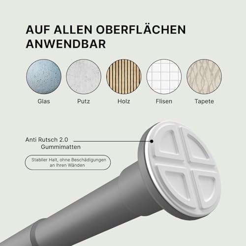 MEISENBERG Gardinenstange ohne Bohren 210-260cm – Robuste Teleskopstange in Matt Schwarz für Vorhänge und Raumteiler