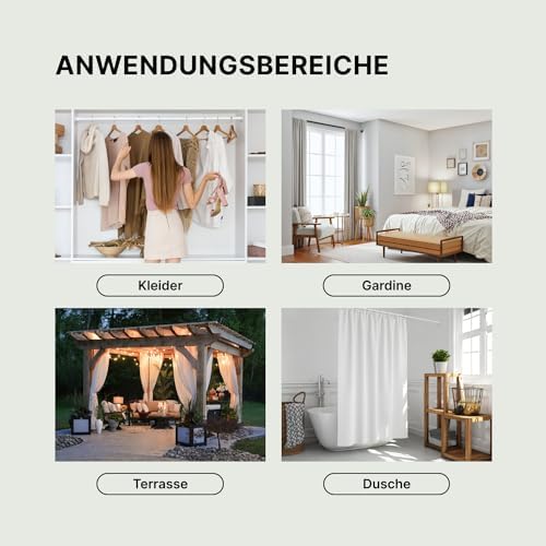 MEISENBERG Teleskop Gardinenstange ohne Bohren 90-160cm, Weiß – Ideal für Vorhänge, Duschen und Türöffnungen