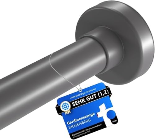MEISENBERG Gardinenstange zum Klemmen - Schwarz, Ø 25 mm - Bohrenfreie Duschstange für Fenster & Terrasse (70-120cm)