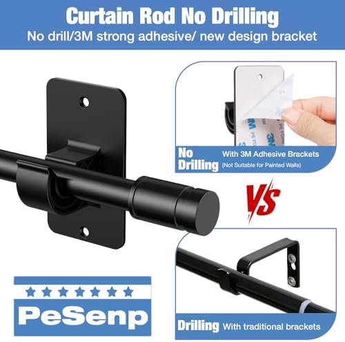 Gardinenstange ohne Bohren von – Ausziehbare Vorhangstange 76-228 cm in Schwarz Matt für einfache Montage und stilvolle