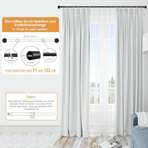 LUXFEN 1 Zoll Industrielle Gardinenstange 81-122cm – Rustikale Outdoor Deko für Fenster & Raumteiler, Schwarz