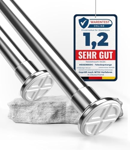 MEISENBERG Gardinenstange ohne Bohren 210-260cm – Robuste Teleskopstange in Matt Schwarz für Vorhänge und Raumteiler