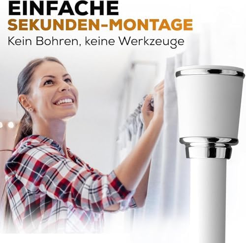 MEISENBERG Klemmstange 320-370cm, Weiß Ø 32mm – Vorhangstange ohne Bohren für Fenster & Dusche