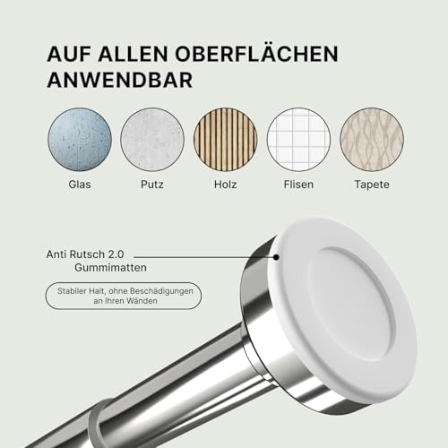 MEISENBERG Gardinenstange zum Klemmen - Schwarz, Ø 25 mm - Bohrenfreie Duschstange für Fenster & Terrasse (70-120cm)