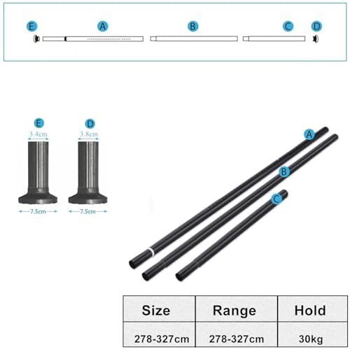 Teleskopstange ohne Bohren von – Ausziehbare Edelstahl Duschvorhangstange für große Fenster und Duschräume (Weiß, 228-2