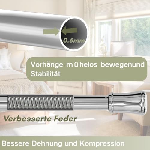 Klemmende Vorhangstange von – Verstellbare Teleskopstange ohne Bohren, ideal für Gardinen, Trennwände und Balkone 65-85