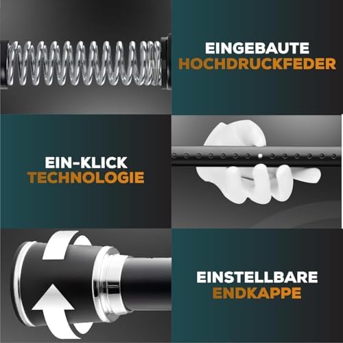 MEISENBERG Klemmstange 320-370cm, Weiß Ø 32mm – Vorhangstange ohne Bohren für Fenster & Dusche