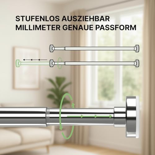 MEISENBERG Gardinenstange zum Klemmen - Schwarz, Ø 25 mm - Bohrenfreie Duschstange für Fenster & Terrasse (70-120cm)