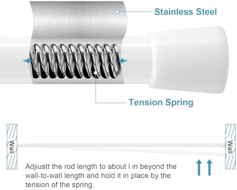 Gardinenstange ohne Bohren 103-190CM, Teleskopvorhangstange für Fenster, Badezimmer & Schrank – Einfache Montage in Weiß