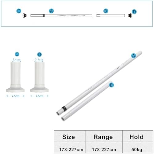 Teleskopstange ohne Bohren von – Ausziehbare Edelstahl Duschvorhangstange für große Fenster und Duschräume (Weiß, 228-2