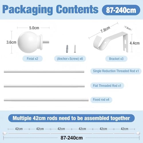 Gardinenstange ohne Bohren von – Ausziehbare Vorhangstange 76-228 cm in Schwarz Matt für einfache Montage und stilvolle