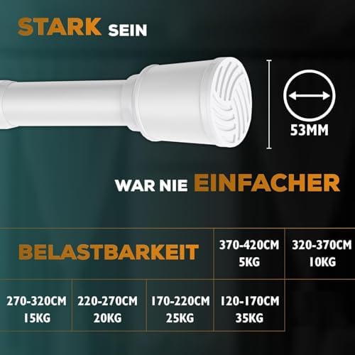 MEISENBERG Teleskopstange zum Klemmen 270-320 cm - Ausziehbare Gardinenstange ohne Bohren für Fenster und Küche in Weiß