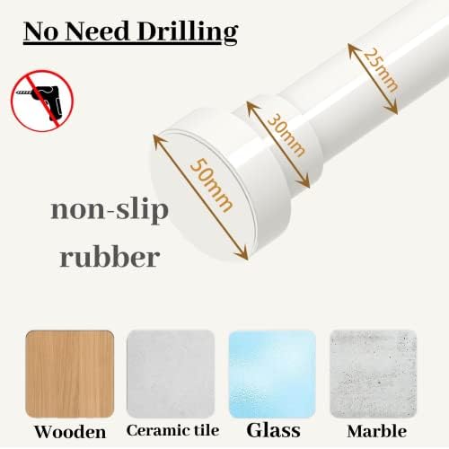 Gardinia Gardinenstange ohne Bohren, einstellbar für Duschvorhang & Schrank (72-145cm, φ25mm, Weiß)