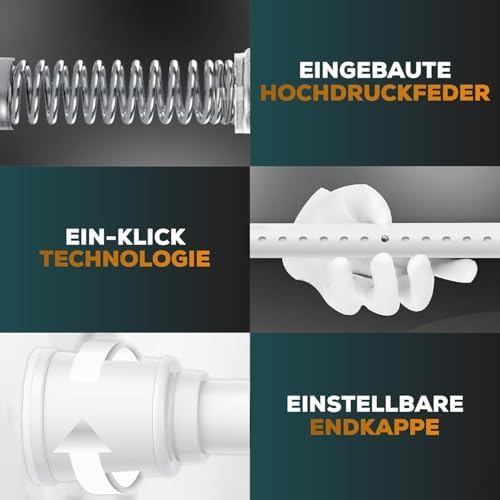 MEISENBERG Teleskopstange zum Klemmen 270-320 cm - Ausziehbare Gardinenstange ohne Bohren für Fenster und Küche in Weiß