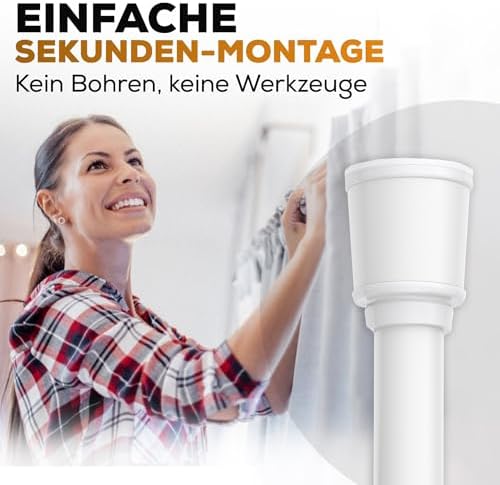 MEISENBERG Teleskopstange zum Klemmen 270-320 cm - Ausziehbare Gardinenstange ohne Bohren für Fenster und Küche in Weiß