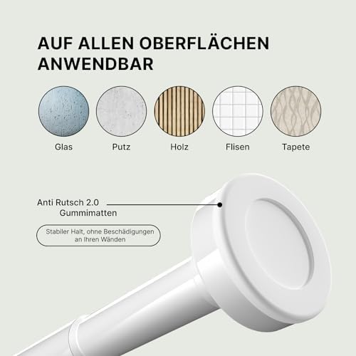 MEISENBERG Teleskopstange ohne Bohren - Multifunktionale Vorhangstange für Fenster und Küche (70-120cm) - Weiß, Ø 25 mm