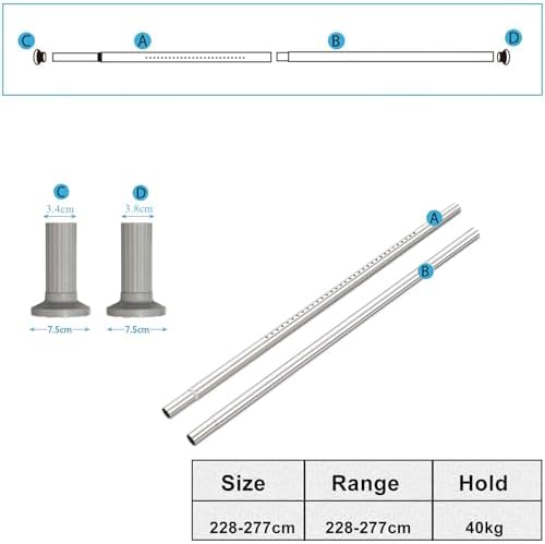 Teleskopstange ohne Bohren von – Ausziehbare Edelstahl Duschvorhangstange für große Fenster und Duschräume (Weiß, 228-2
