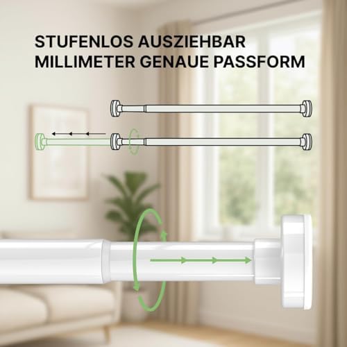 MEISENBERG Gardinenstange zum Klemmen - Schwarz, Ø 25 mm - Bohrenfreie Duschstange für Fenster & Terrasse (70-120cm)