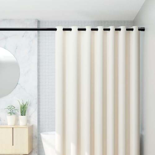 Gardinenstange ohne Bohren 103-190CM, Teleskopvorhangstange für Fenster, Badezimmer & Schrank – Einfache Montage in Weiß