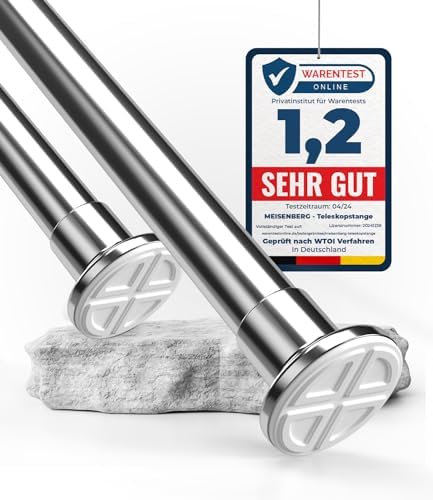 MEISENBERG Gardinenstange ohne Bohren 210-260cm – Robuste Teleskopstange in Matt Schwarz für Vorhänge und Raumteiler