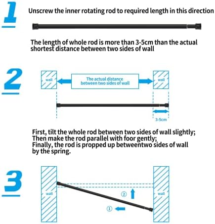 KIKAR Vorhangstange ohne Bohren - Teleskop Spannstange für Badezimmer und Fenster 83-145CM, Schwarz 25mm