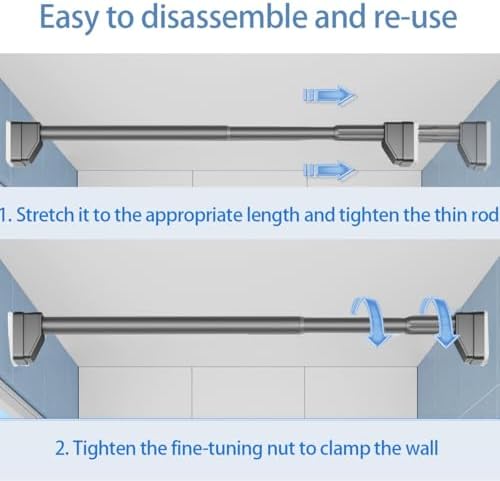 Gardinenstange ohne Bohren von XYZ – Teleskop Vorhangstange 40-55cm, flexibel einsetzbar für Bad & Schrank, Ø33mm