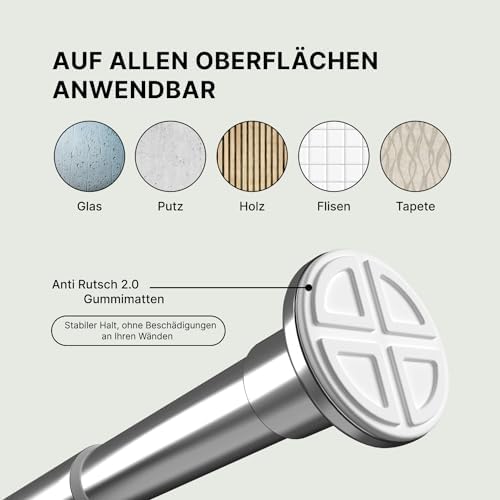 MEISENBERG Gardinenstange ohne Bohren 210-260cm – Robuste Teleskopstange in Matt Schwarz für Vorhänge und Raumteiler