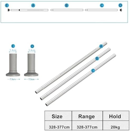 Teleskopstange ohne Bohren von – Ausziehbare Edelstahl Duschvorhangstange für große Fenster und Duschräume (Weiß, 228-2