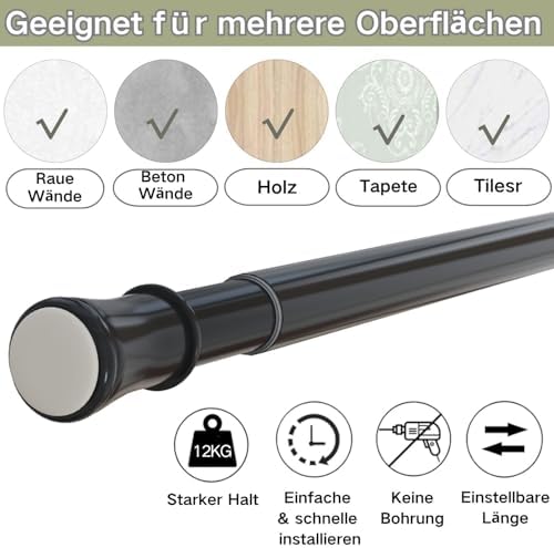 Klemmende Vorhangstange von – Verstellbare Teleskopstange ohne Bohren, ideal für Gardinen, Trennwände und Balkone 65-85