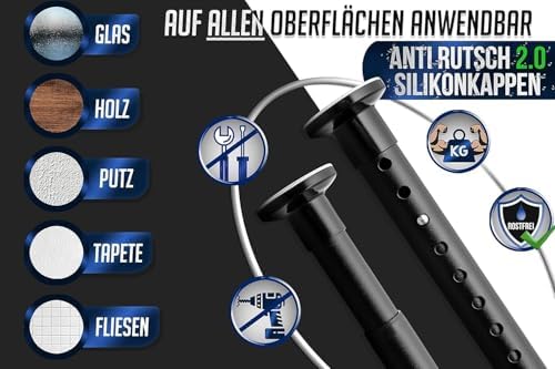 MEISENBERG Gardinenstange ohne Bohren 210-260cm – Robuste Teleskopstange in Matt Schwarz für Vorhänge und Raumteiler