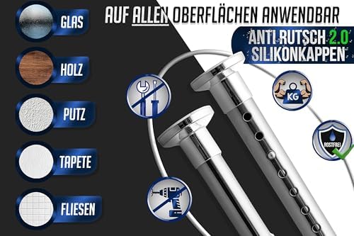 MEISENBERG Gardinenstange ohne Bohren 210-260cm – Robuste Teleskopstange in Matt Schwarz für Vorhänge und Raumteiler
