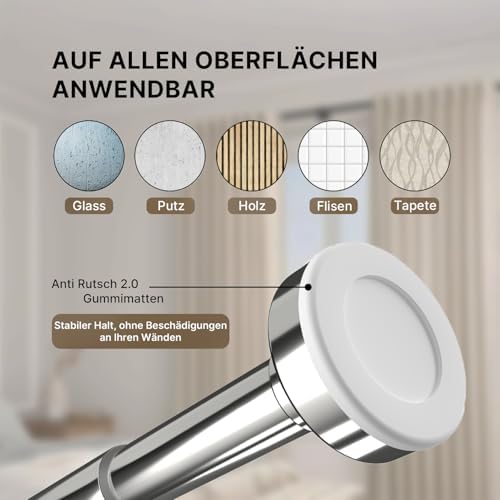 MEISENBERG Gardinenstange zum Klemmen - Schwarz, Ø 25 mm - Bohrenfreie Duschstange für Fenster & Terrasse (70-120cm)