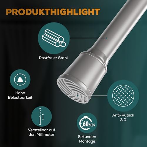 MEISENBERG Teleskopstange zum Klemmen 270-320 cm - Ausziehbare Gardinenstange ohne Bohren für Fenster und Küche in Weiß