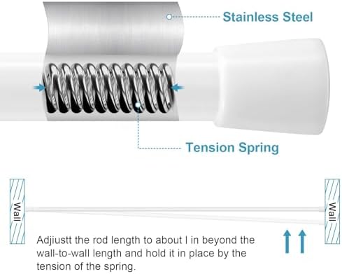 Gardinenstange ohne Bohren 103-190CM, Teleskopvorhangstange für Fenster, Badezimmer & Schrank – Einfache Montage in Weiß
