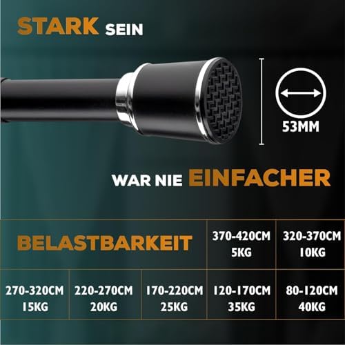 MEISENBERG Klemmstange 320-370cm, Weiß Ø 32mm – Vorhangstange ohne Bohren für Fenster & Dusche