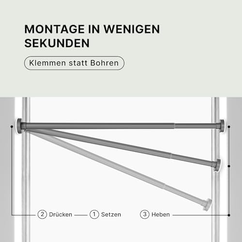 MEISENBERG Gardinenstange zum Klemmen - Schwarz, Ø 25 mm - Bohrenfreie Duschstange für Fenster & Terrasse (70-120cm)