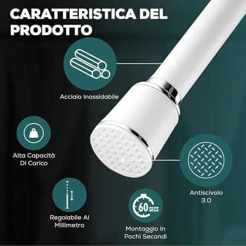 MEISENBERG Klemmstange 320-370cm, Weiß Ø 32mm – Vorhangstange ohne Bohren für Fenster & Dusche