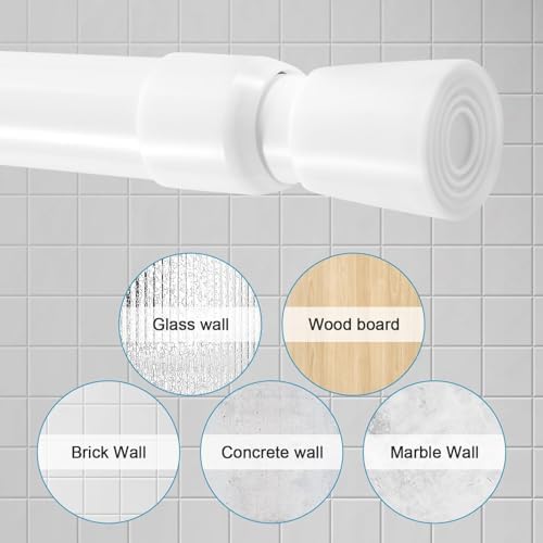 Gardinenstange ohne Bohren 103-190CM, Teleskopvorhangstange für Fenster, Badezimmer & Schrank – Einfache Montage in Weiß