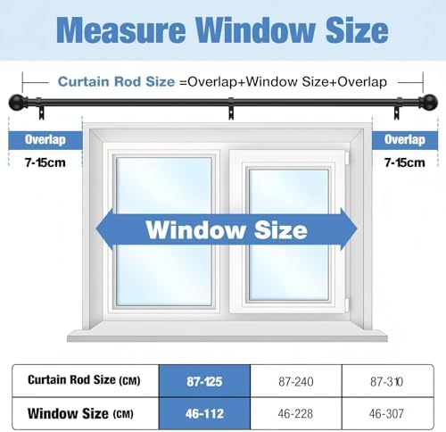 Gardinenstange ohne Bohren von – Ausziehbare Vorhangstange 76-228 cm in Schwarz Matt für einfache Montage und stilvolle